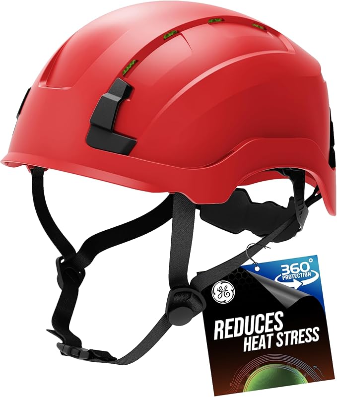 GE Safety Helmet: ANSI Type 2 Class G & E, Advanced Impact Technology, Ultra Comfortable Memory Foam, Heat Stress Reduction, Compatible with Accessories, Adjustable Size OSHA Approved-StrideForce Fitness