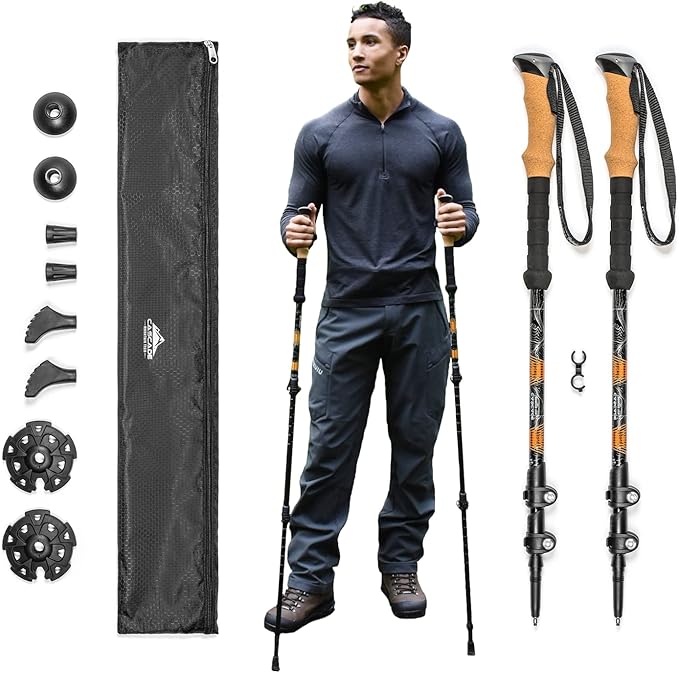 Cascade Mountain Tech Lightweight Aircraft-Grade Aluminum Trekking Poles with Extended Down Grip Plus Tip Kit-StrideForce Fitness
