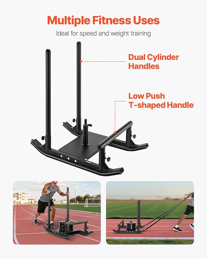 VEVOR Weight Sled, Steel Power Sled, Fitness Strength Training Sleds for Athletic Exercise Speed Improvement, Workout Fitness Equipment with Handle, Compatible with 1/2 in Weight Plates, Black-StrideForce Fitness