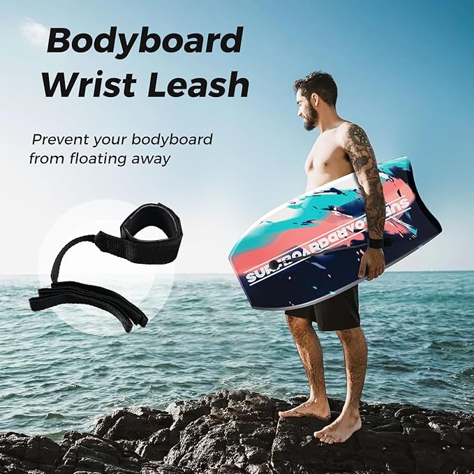 KOTEK 33/37/41 Inch Body Board with Wrist Leash, EPS Core, Dual Channel, HDPE Slick Bottom, Bodyboard for All Skill Levels & Wave Conditions-StrideForce Fitness