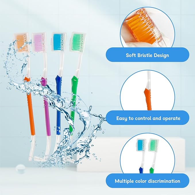 4-Pack Orthodontic Toothbrushes with Double-Ended Design – V-Trim Brush and Interspace Brush for Effective Braces Cleaning, Multi-Colored Set for Oral Dental Care