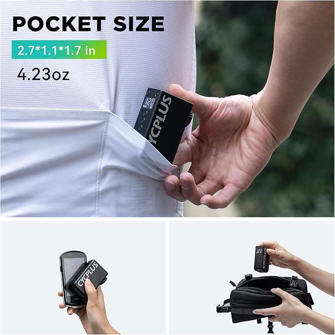 CYCPLUS AS2 PRO Tiny Bicycle Pump with Gauge, Max 120 PSI Electric Mini Pump, Auto Stop, with Presta and Schrader Valve for E-Bike, MTB, and Road Bike (2025 Updated Version)-StrideForce Fitness