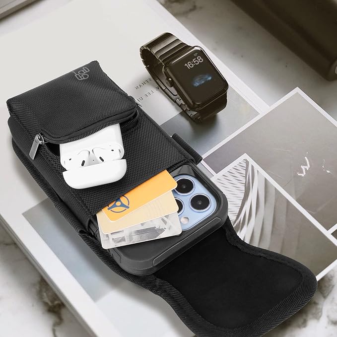 Perilogics Phone Holster with Magnetic Cover, Belt Clip Pouch Fits iPhone 17 Pro Max, 16 Pro Max, 16 Plus and Other Pro Max/Plus Models with Case Installed, with Zipper Storage & Card Pocket-StrideForce Fitness