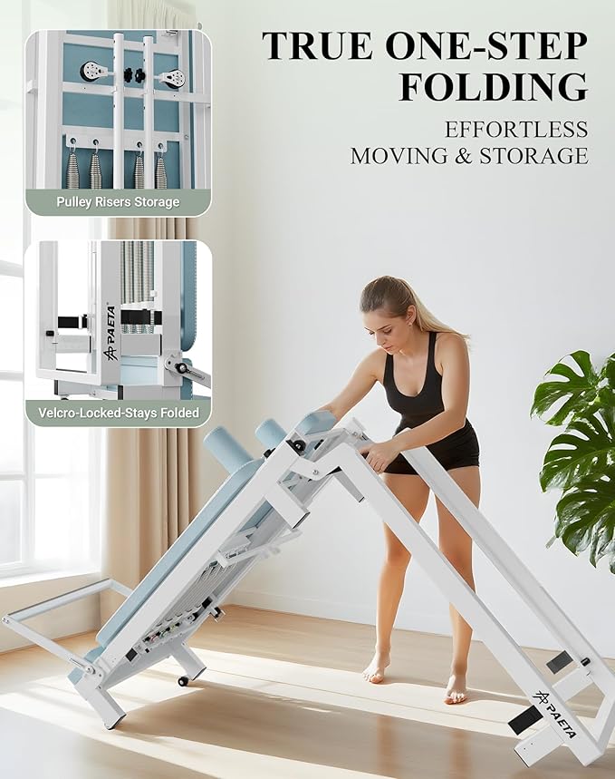 PAETA Pilates Reformer, Foldable Reformer Pilates Machine with Music Wire Springs, Pilates Equipment for Home Workouts with Jump Board, Up to 400 LBS-StrideForce Fitness