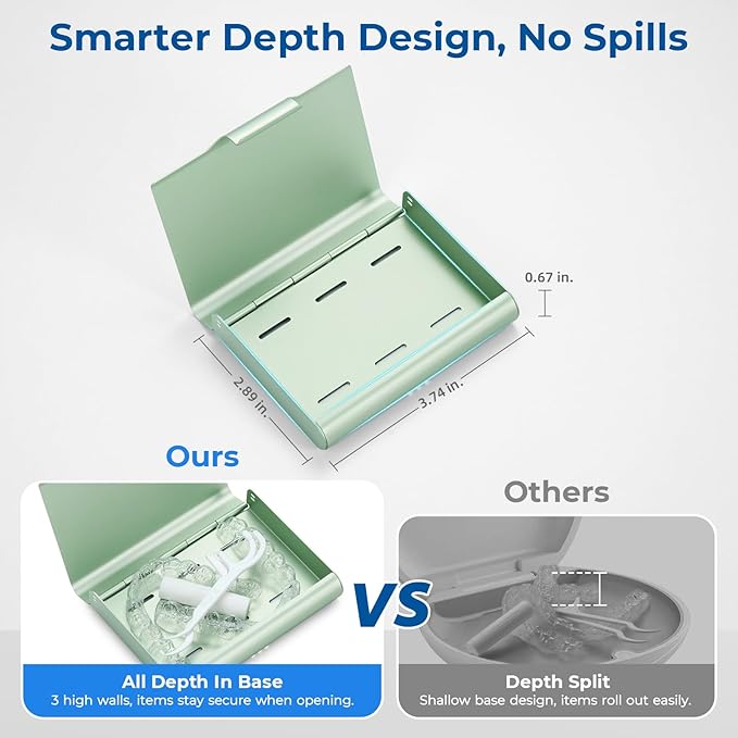 Aluminum Retainer Case for Invisalign Aligners, Partial Mouth Guard Case Denture Retainer Container Case Holder with Vent Holes, Slim Orthodontic Aligner Case for Traveling-1 Pack Green