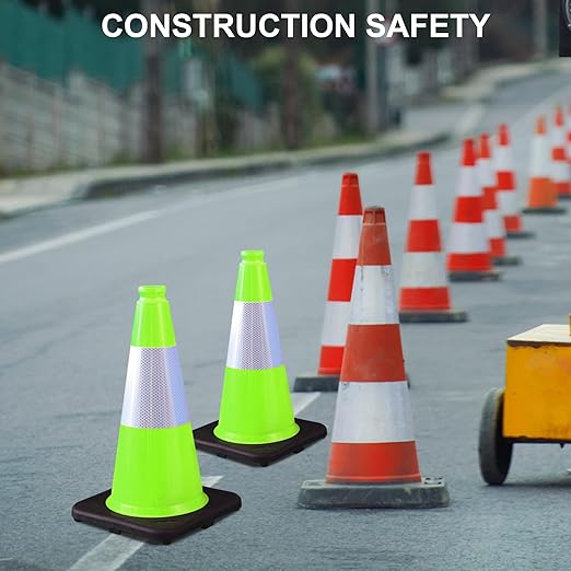 OrangeStar 4-Pack 18" Traffic Cones with Weighted Rubber Base, 6" Reflective Collar, Green Safety Cones for Parking Lot, Road Construction, Warehouse, Highway, Weatherproof PVC-StrideForce Fitness
