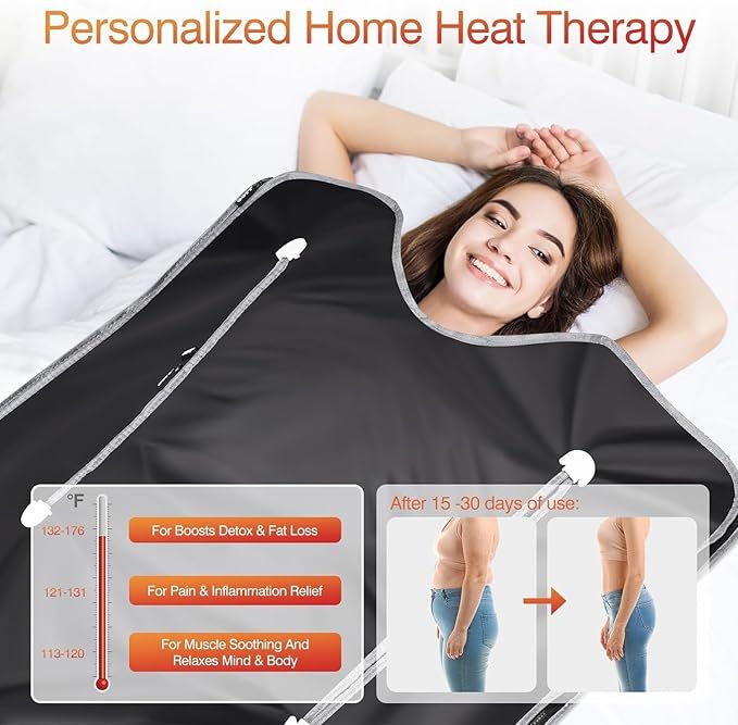 Infrared Sauna Blanket-Sauna Blanket for Home Use, Portable Design for Relaxation and Detoxification Highest 176℉, 20-60 Minutes Timer (Deep Black)-StrideForce Fitness