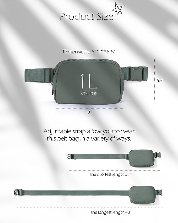ODODOS Unisex Mini Belt Bag with Adjustable Strap Small Fanny Pack for Workout Running Traveling Hiking, Iron Gray-StrideForce Fitness