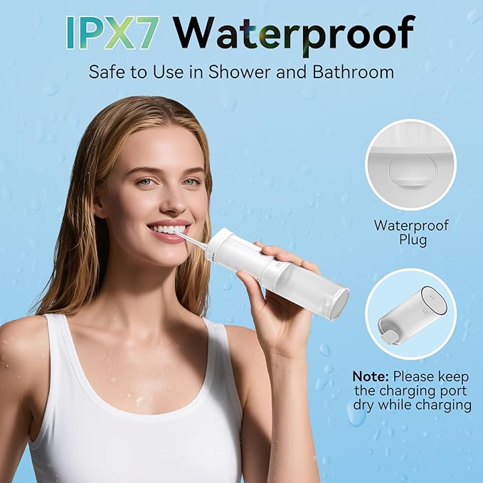 Mini Water Flosser for Teeth,Travel Dental Flosser Picks, Portable Oral Irrigator with Telescopic Water Tank, 5 Modes IPX7 Waterproof Tooth Flosser for Brace, Sensitive Teeth, with Storage Bag