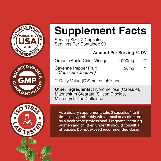 Cleansing Apple Cider Vinegar Capsules - ACV Deep Cleanse and Detox Pills for Gut and Digestive Health with Slimming Cayenne - Extra Strength ACV for Hunger Gut Cleanse and Full Body Detox 180 Count-StrideForce Fitness