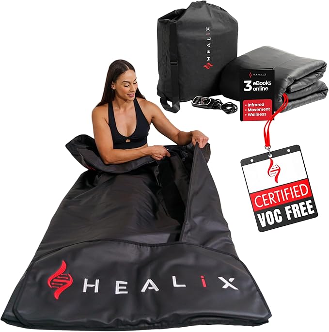 Healix Infrared Sauna Blanket Zero EMF – Portable Home Sauna Blanket for Relaxation & Wellness | Far Infrared Heating, VOC-Free, Adjustable Temp (77–176°F), Carbon Fiber Heating, Hook-and-Loop Closure-StrideForce Fitness