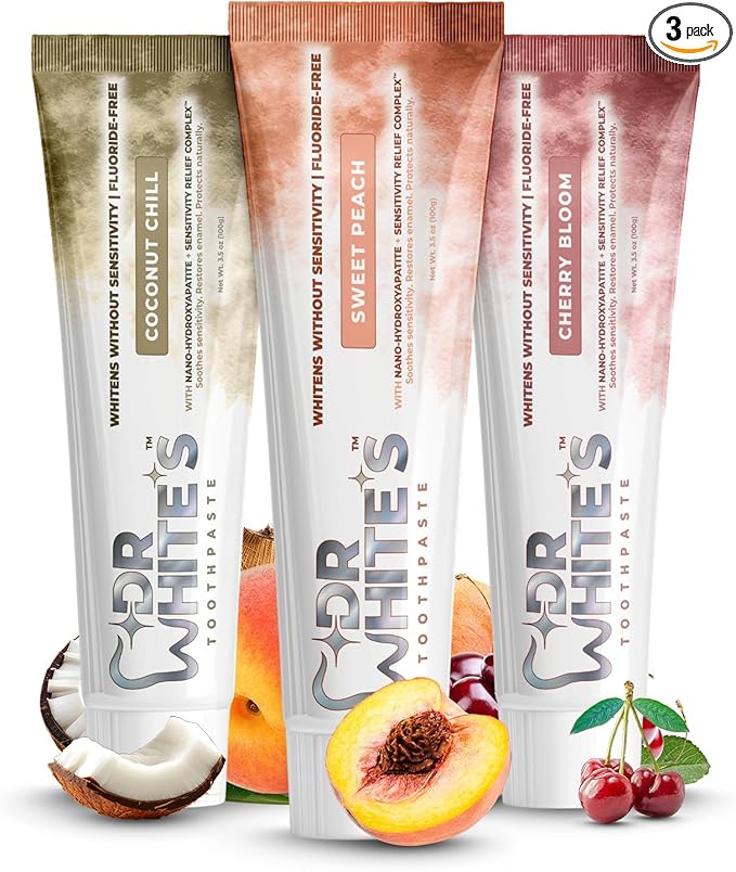 Dr. White’s Signature Flavor Trio – Sweet Serenity | Fluoride-Free Toothpaste with Nano-Hydroxyapatite for Enamel Strength & Sensitivity Relief, Mint-Free (3-Pack)