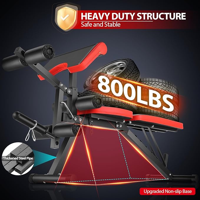 OPPSDECOR Adjustable Weight Bench with Leg Extension, Leg Curl - 800 LBS Heavy Duty Workout Bench for Home Gym - Preacher Curl, Flat, Incline, Decline Sit Up - Full Body Workout-StrideForce Fitness