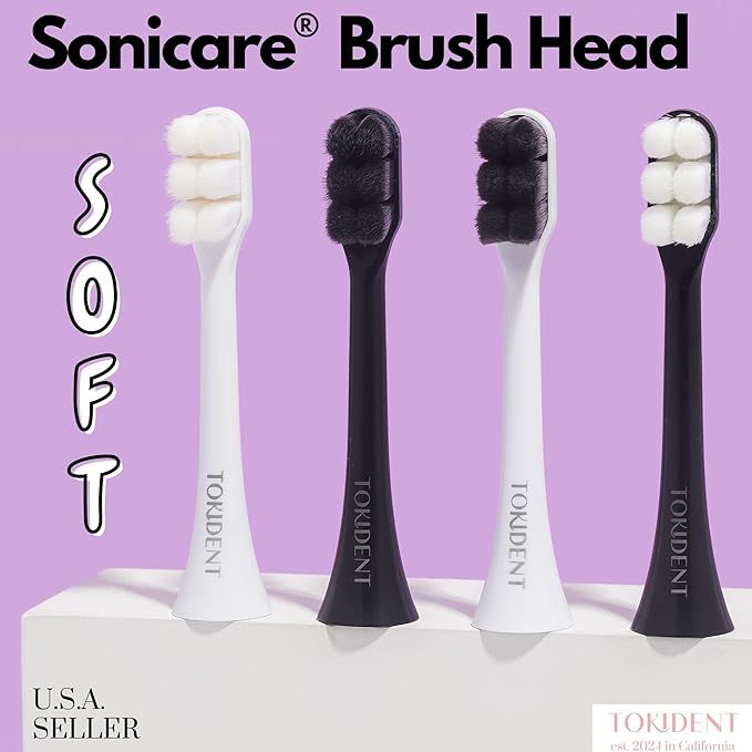 Replacement Brush Heads for Philips Sonicare Electric Brush - Ultra Soft Toothbrush Heads for Sensitive Teeth & Gums - Replacement Head with 10,000 Wave Cut Nano Bristles - 4 Pack - Stealth