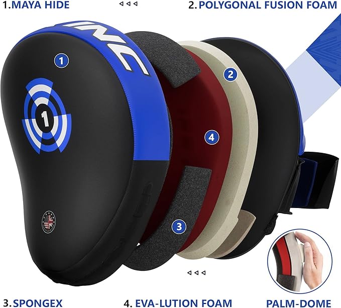 RDX Boxing Pads Focus Mitts, Maya Hide Leather Curved Hook and Jab Target Hand Pads, Great for MMA, Kickboxing, Martial Arts, Muay Thai, Karate Training, Padded Punching, Coaching Strike Shield-StrideForce Fitness