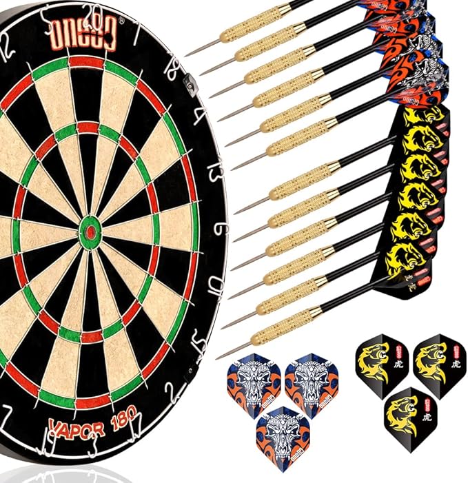 Vapor 180 Bristle Dartboard Staple Free Bullseye Steeltip Darts Extra Flights-StrideForce Fitness