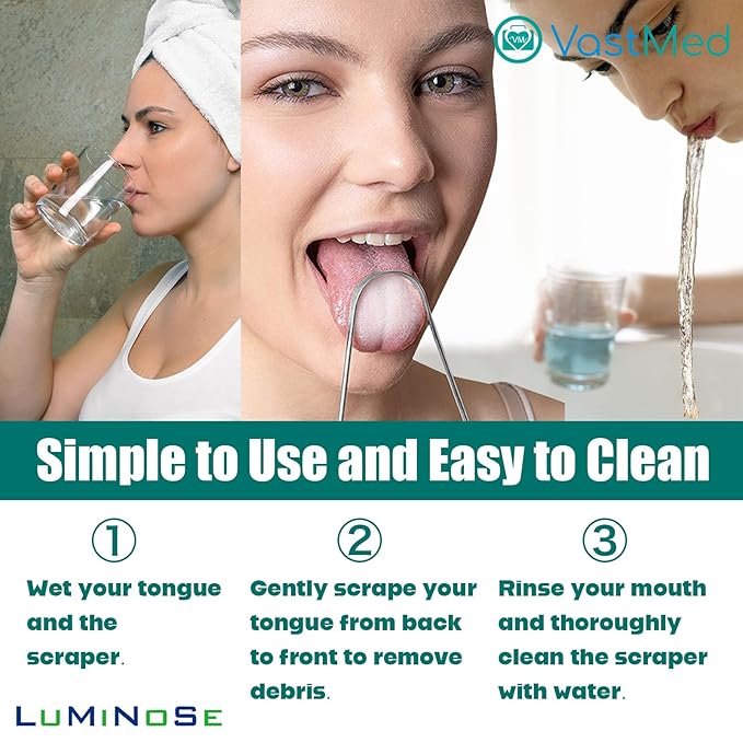 2 PCs Medical Grade Tongue Scraper by Vastmed | Stainless Steel Tongue Cleaner, Metal Tongue Scraper with Travel Bag | Tongue Scrubber for Bad Breath, Boost Oral Hygiene