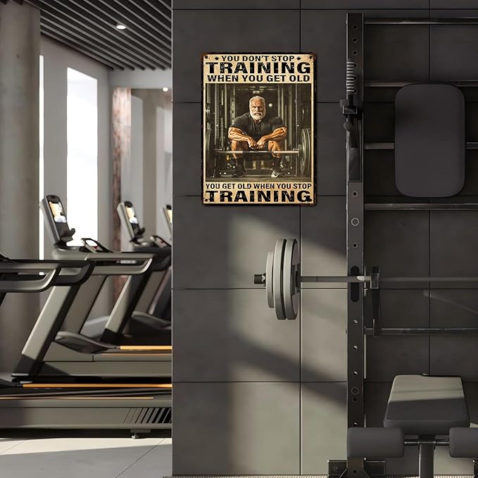 Vintage Gym Training Metal Tin Sign You Don’t Stop Training When You Get Old Wall Art Decor For Bodybuilder Funny Wall Art Home Kitchen Gym Boxing Club Fitness 12 * 16inch-StrideForce Fitness