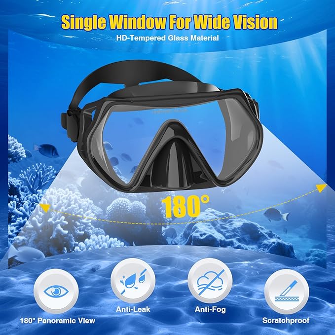 Snorkeling Gear, Dry Snorkel Set180° Panoramic Wide View,Anti-Fog Scuba Diving Mask, Professional Snorkeling Gear for Free Breathing, Swimming, Diving-StrideForce Fitness