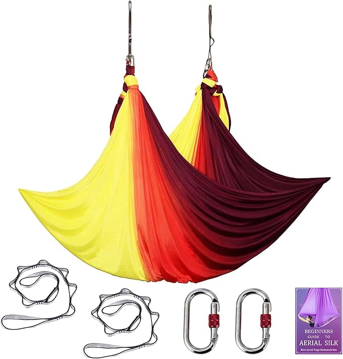 Aerial Yoga Hammock L:5M W:2.8M 5.5 Yards Aerial Pilates Silk Yoga Swing Set with 2000 Ibs Load Include Daisy Chain, Pose Guide-StrideForce Fitness