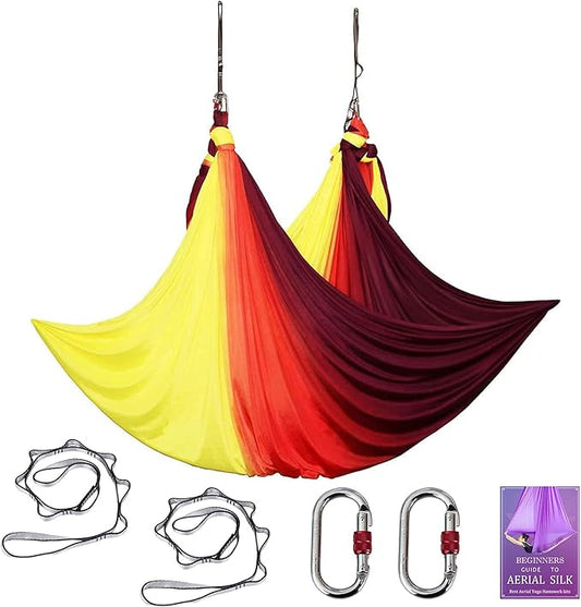 Aerial Yoga Hammock L:5M W:2.8M 5.5 Yards Aerial Pilates Silk Yoga Swing Set with 2000 Ibs Load Include Daisy Chain, Pose Guide-StrideForce Fitness