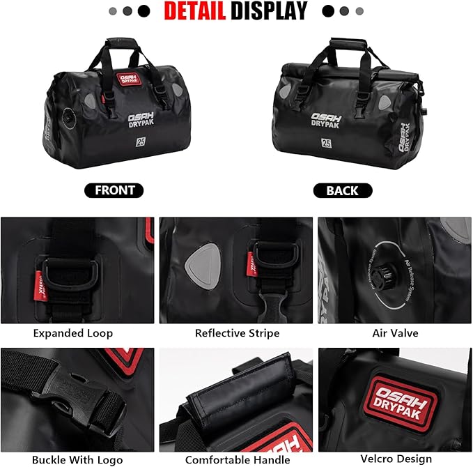 Waterproof Duffel& Luggage Bag - Motorcycle Dry Bag Tail Saddle Bags with Roll Top Closure,Large Storage Space,for Camping, Kayaking, Fishing & Traveling(Sky, 25L)-StrideForce Fitness