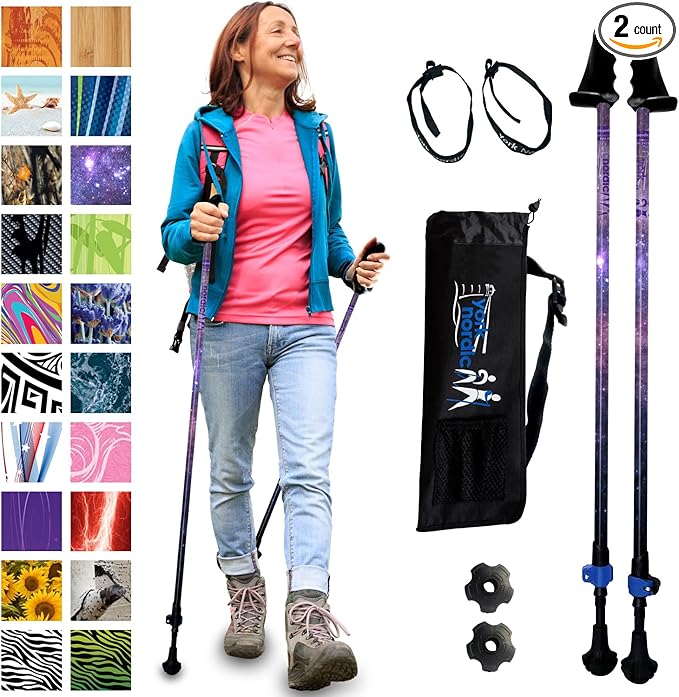 York Nordic Motivator Walking Poles for Balance and Rehab - Patented Stability Grips - Lightweight, Adjustable, and Collapsible - 2 Pieces Adjustable w/flip Locks - Heights 4'6" up to 6'2" - 230 lbs-StrideForce Fitness