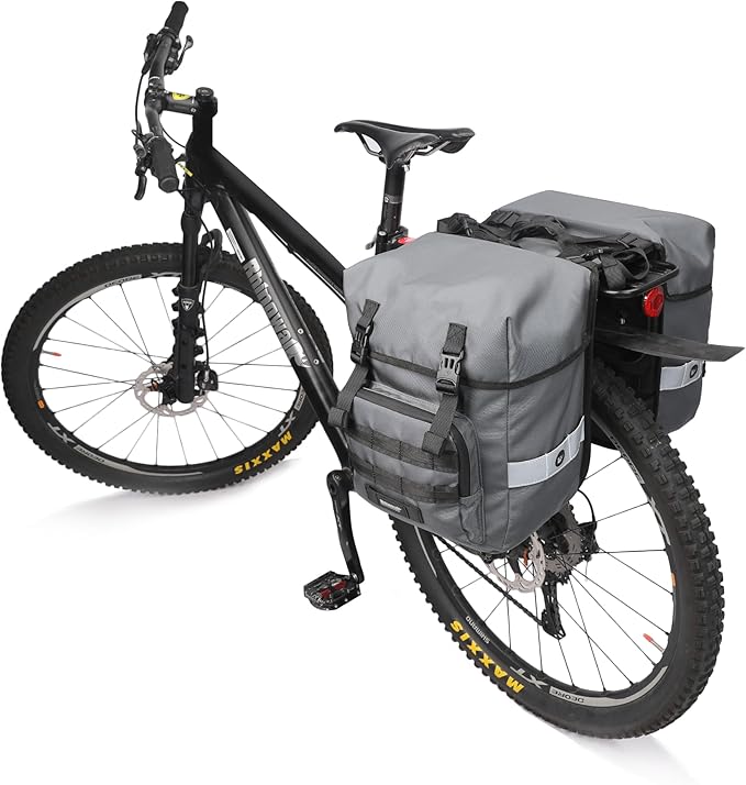 Rhinowalk Bike Pannier Bag 40L Double Pannier Bags Saddle Bags for Rear Rack Bicycles With Carrying Handle With Reflective Trim Professional Cycling Accessories-Grey-StrideForce Fitness