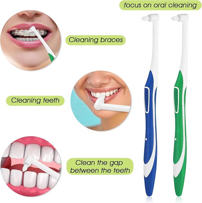4 PCS Tufted Toothbrush Set, Interspace End-Tuft Brushes, Soft Bristles for Orthodontic and Interdental Cleaning, Easy Grip, Multi-Color