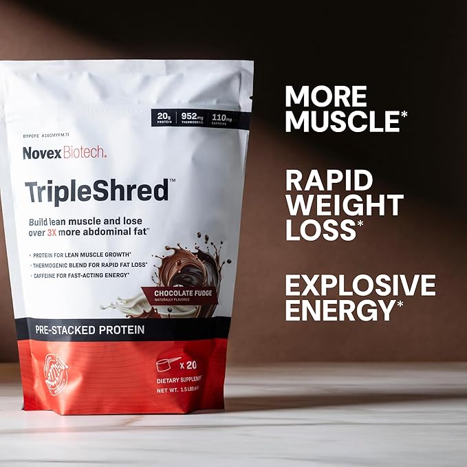 Novex Biotech TripleShred Protein - Pre-Stacked Protein - Increase Energy and Focus - Build Muscle - Chocolate Fudge, 20 svgs-StrideForce Fitness