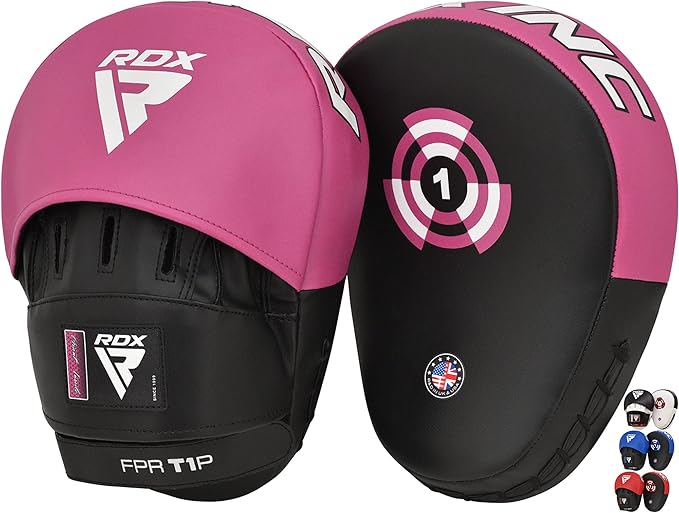 RDX Boxing Pads Focus Mitts, Maya Hide Leather Curved Hook and Jab Target Hand Pads, Great for MMA, Kickboxing, Martial Arts, Muay Thai, Karate Training, Padded Punching, Coaching Strike Shield-StrideForce Fitness