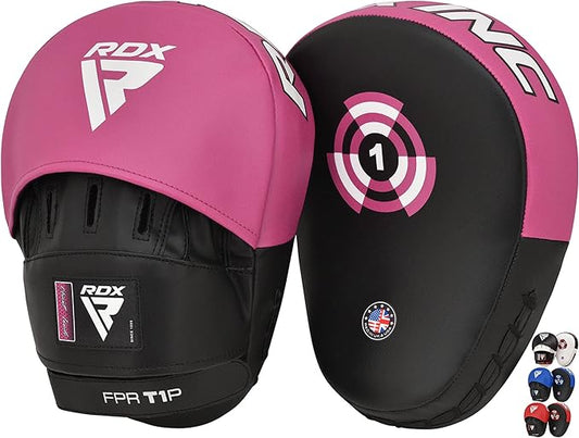 RDX Boxing Pads Focus Mitts, Maya Hide Leather Curved Hook and Jab Target Hand Pads, Great for MMA, Kickboxing, Martial Arts, Muay Thai, Karate Training, Padded Punching, Coaching Strike Shield-StrideForce Fitness