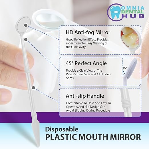 200 PCs Dental Grade Disposable Dental Mouth Mirrors with Spatula Handle by Omnia ONE | Fog-Free, Dual-Purpose Design – Clear Visibility & Tongue Retraction – Ideal for Exams & Procedures
