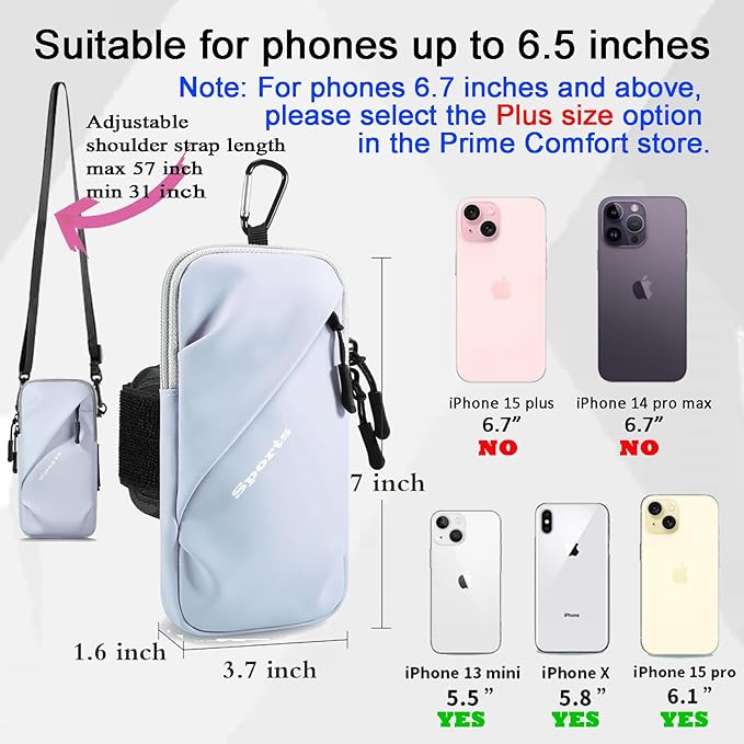Cell Phone Carrier - Arm Band, Cross Body Bag, Holster for Women - Walking, Running - Light Blue-StrideForce Fitness