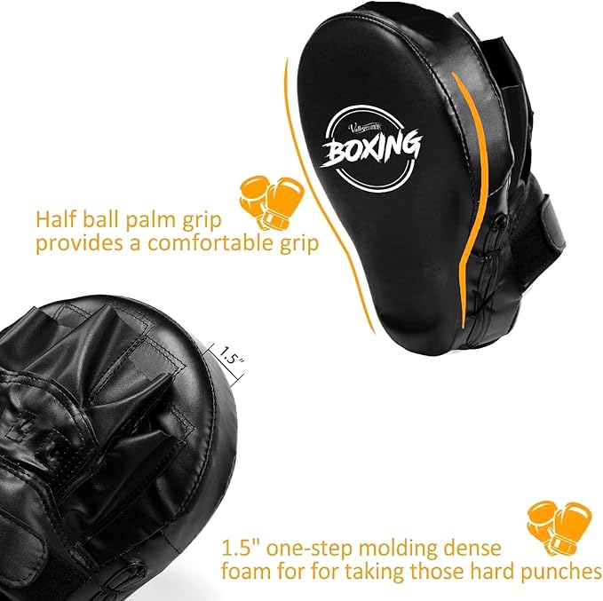Valleycomfy Boxing Curved Focus Punching Mitts- Leatherette Training Hand Pads-StrideForce Fitness