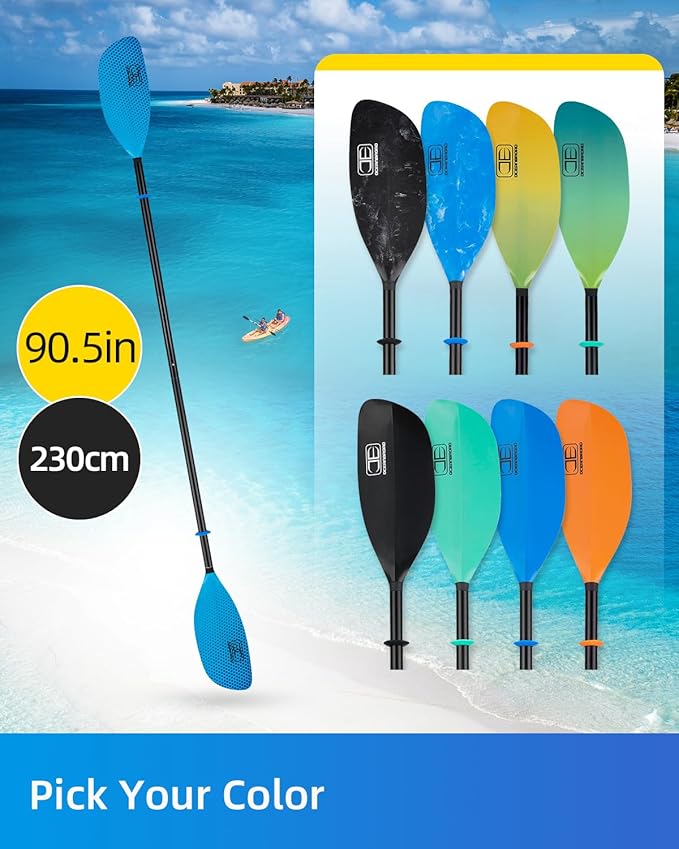 OCEANBROAD Kayak Paddle 86in/218cm, 90.5in/230cm Alloy Shaft 2-Piece Floatable Kayak Oar for Kayaking Canoeing Boating-StrideForce Fitness