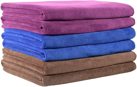 JML Microfiber Towels, Bath Towel Sets (6 Pack, 27" x 55") - Extra Absorbent, Fast Drying, Multipurpose for Bath, Swimming, Fitness, Sports, Yoga, Blue/Brown/Purple-StrideForce Fitness