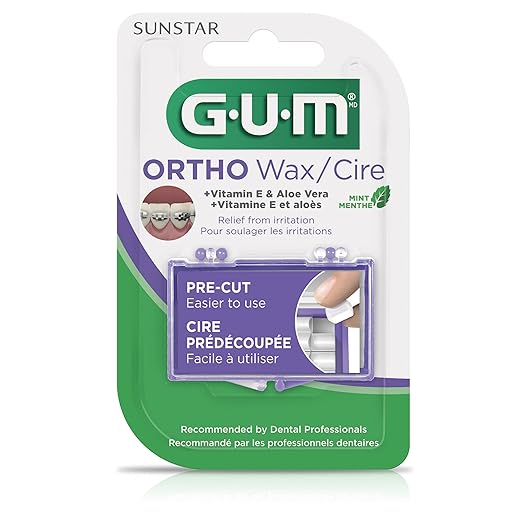 GUM Orthodontic Wax for Braces and Dental Devices - Soothing Dental Wax with Vitamin E and Aloe Vera - Clear Color and Refreshing Mint Flavor (Pack of 1)