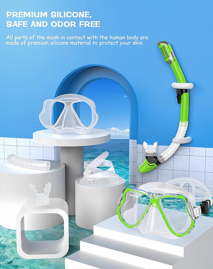 Greatever Dry Snorkel Set,Panoramic Wide View,Anti-Fog Scuba Diving Mask,Professional Snorkeling Gear-StrideForce Fitness