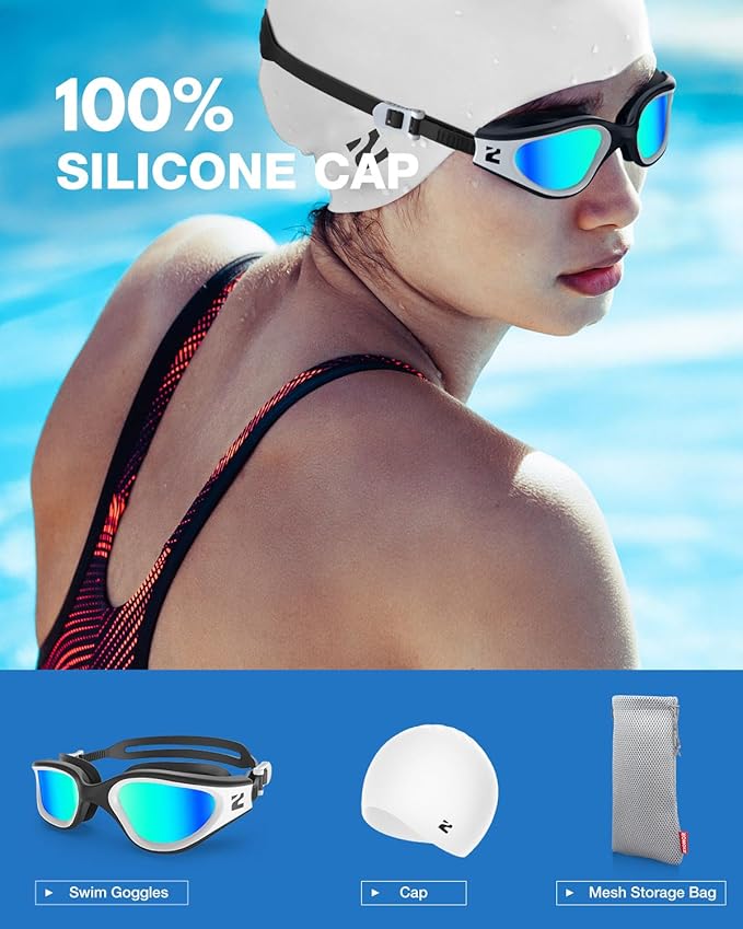 ZIONOR G1 Lite Swim Goggles with Swim Cap Comfortable Anti-fog Swimming Goggles Cap Set for Adult Men Women-StrideForce Fitness