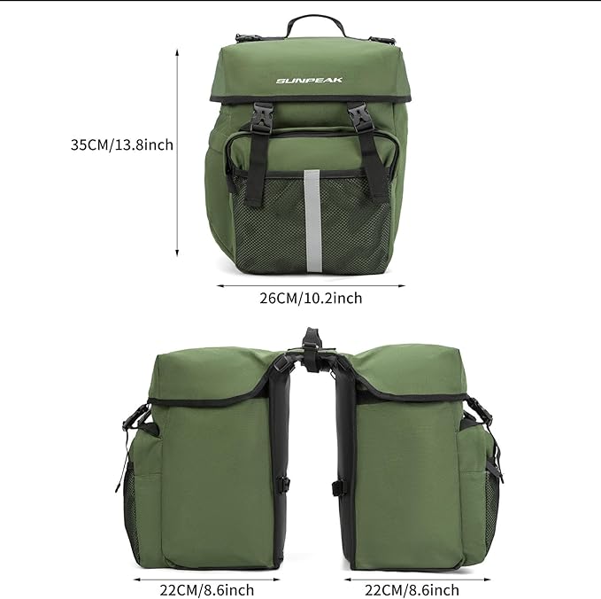 Bike Bag Accessories Panniers for Bicycle Rear Rack Bag 45L Waterproof Mountain Electric Bike Saddle Bag for Cycling Traveling Commuting Green-StrideForce Fitness