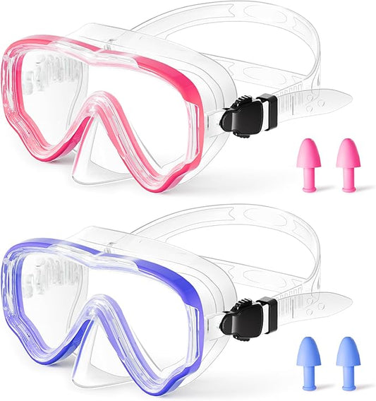 Kids Swim Goggles with Nose Cover, Snorkel Diving Mask Anti-Fog Anti-UV, Snorkeling Gear Swimming Goggles for Kids 3-14 2PCS-StrideForce Fitness