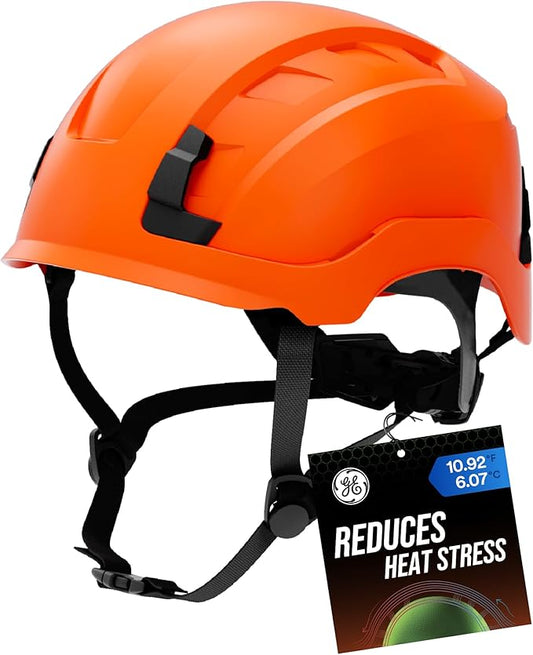 GE Safety Helmet, Impact Absorbing Tech, Adjustable Ratchet, ANSI Type 1, Memory Foam Padding, Hard Hats Protection, Lightweight, Durable, Chin Strap, Comfortable Fit OSHA Approved-StrideForce Fitness