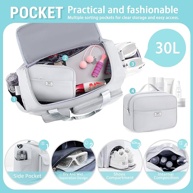 FIORETTO Women's Gym Duffle Bag with Shoes Compartment, 37L Capacity, Ideal for Travel, Gym, Sports, Duffel, Weekender-StrideForce Fitness
