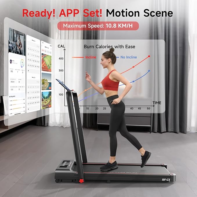 RHYTHM FUN Incline Foldable Treadmill, Walking Pad Treadmill with Incline, 300 lbs Portable Treadmills with Handles for Home Office Use, Under Desk Compact Walking Pad-StrideForce Fitness