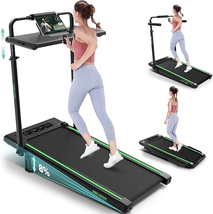 Walking Pad Treadmill with Desk Workstation,3.0 HP Foldable Treadmills with 12% Incline & Handle Bar,300lbs Capacity,2s Folding,Ultra-Quiet,Small/Compact Under Desk Treadmills for Home Ofiice-StrideForce Fitness