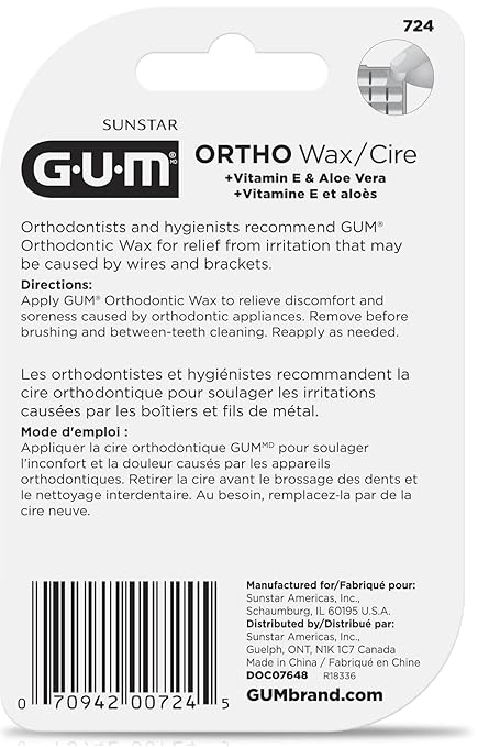 GUM Orthodontic Wax for Braces and Dental Devices - Soothing Dental Wax with Vitamin E and Aloe Vera - Clear Color and Refreshing Mint Flavor (Pack of 1)