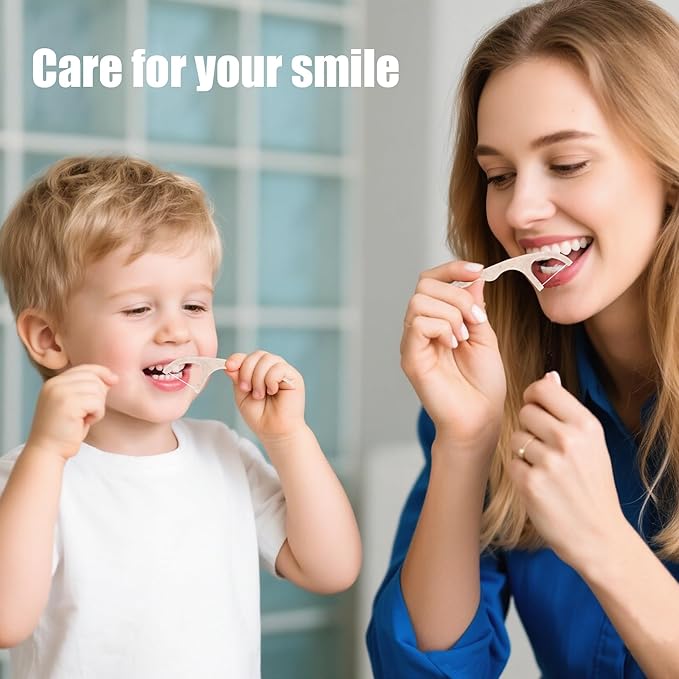 Biodegradable Dental Floss Picks 300 Count, Vegan Plant Based Handle,Eco Friendly Tooth Flossers Toothpick Soft Cleaning for Kids and Adult on Gums(300)
