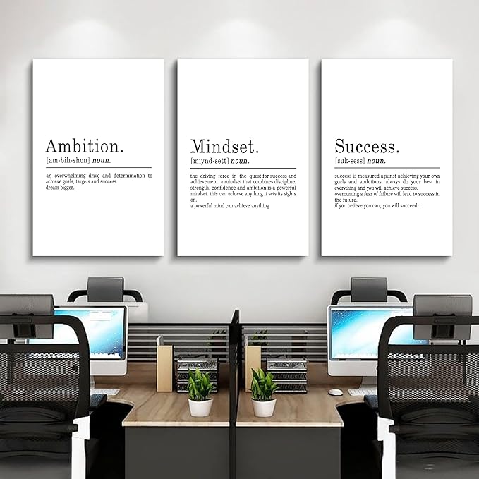EPHANY ART - Inspirational Canvas Prints - Mindset Quotes, Motivational Wall Art Success Framed Entrepreneur Poster - Positive Quotes Wall Poster for Home Office Workplace (L-3pcs, 24x36inchx3pcs)-StrideForce Fitness
