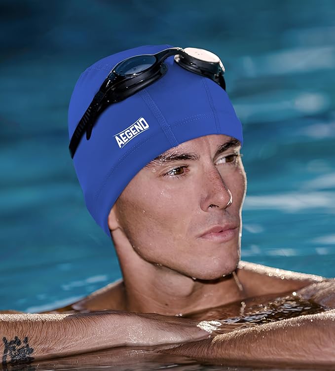 Aegend Fabric Swim Cap, Silicone Waterproof Layer - Breathable Cloth Swimming Cap, Keep Hair Dry with Hight Elasticity for Youth(8-16) Adult, 2 Sizes to Choose-StrideForce Fitness